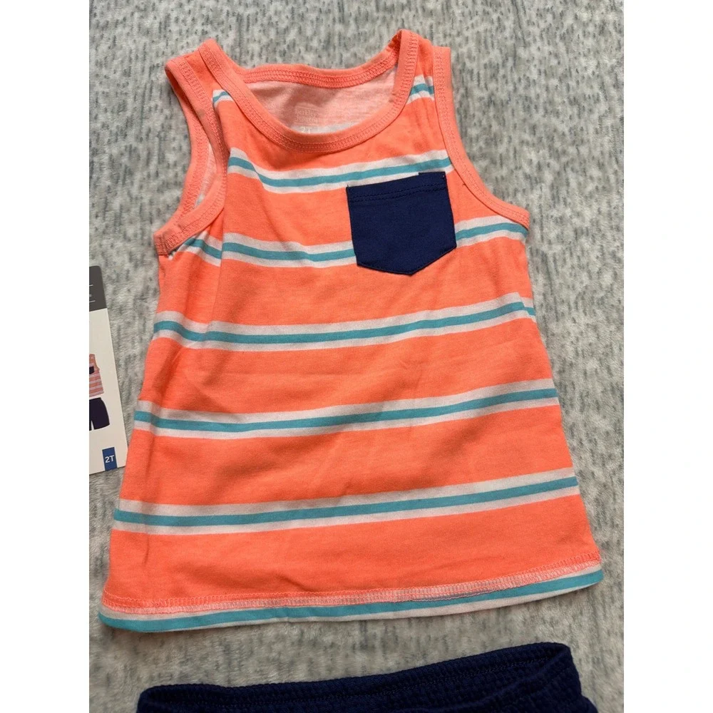 Berkley Jensen Toddler Boys 4PC Play Set Shark T-Shirt Tank Shorts‎ Aqua Navy 2T